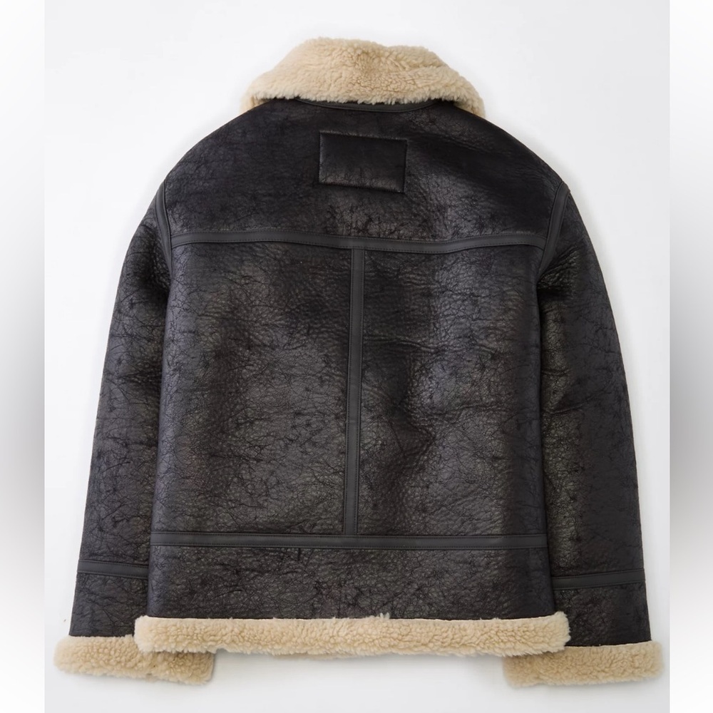 American Eagle AE Oversized Vegan Shearling Moto Jacket Black XL - Picture 4 of 16